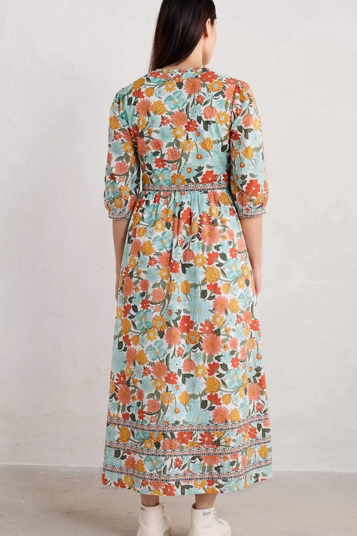 Women Seasalt Cornwall Blue Hills Border V-Neck Floral Dress