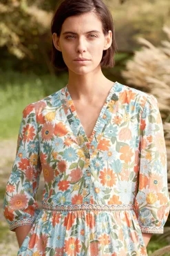 Women Seasalt Cornwall Blue Hills Border V-Neck Floral Dress