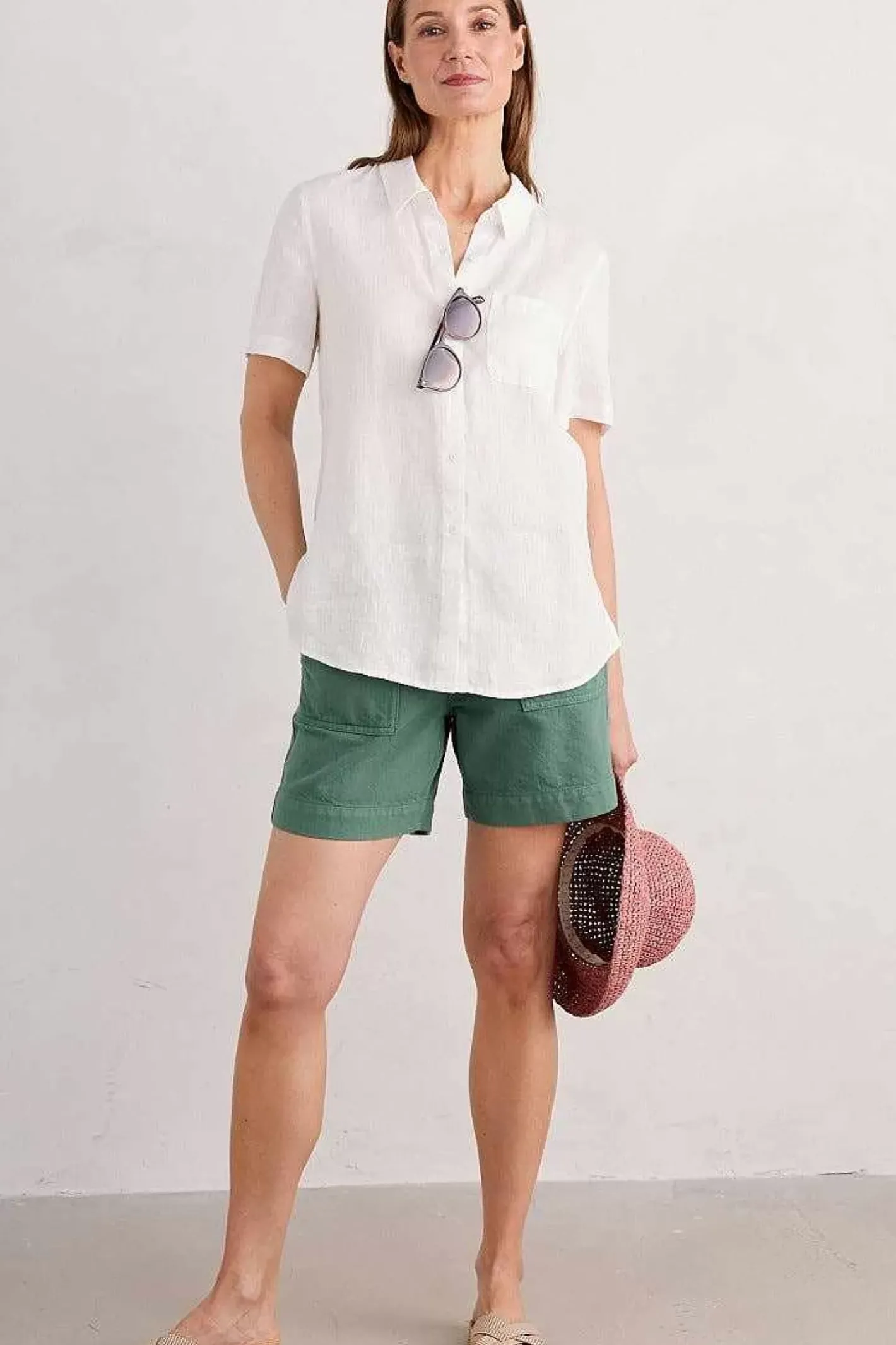 Women Seasalt Cornwall Drydock Short Sleeve Linen Shirt