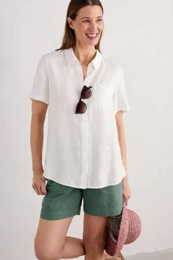 Women Seasalt Cornwall Drydock Short Sleeve Linen Shirt