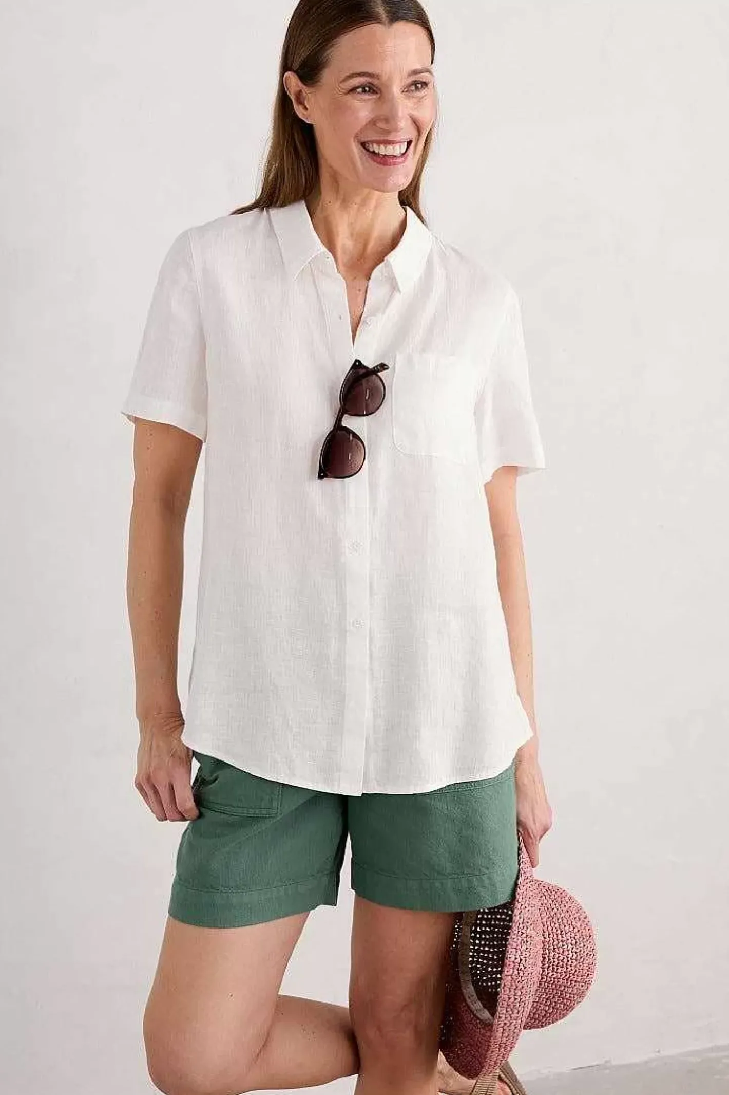 Women Seasalt Cornwall Drydock Short Sleeve Linen Shirt