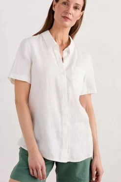Women Seasalt Cornwall Drydock Short Sleeve Linen Shirt