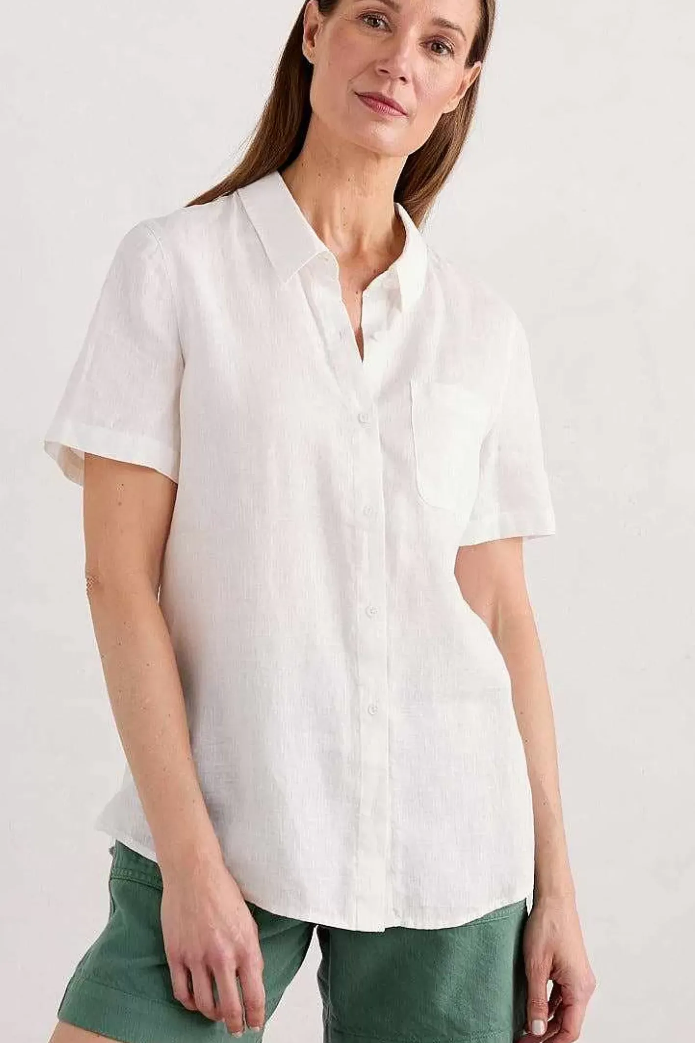 Women Seasalt Cornwall Drydock Short Sleeve Linen Shirt