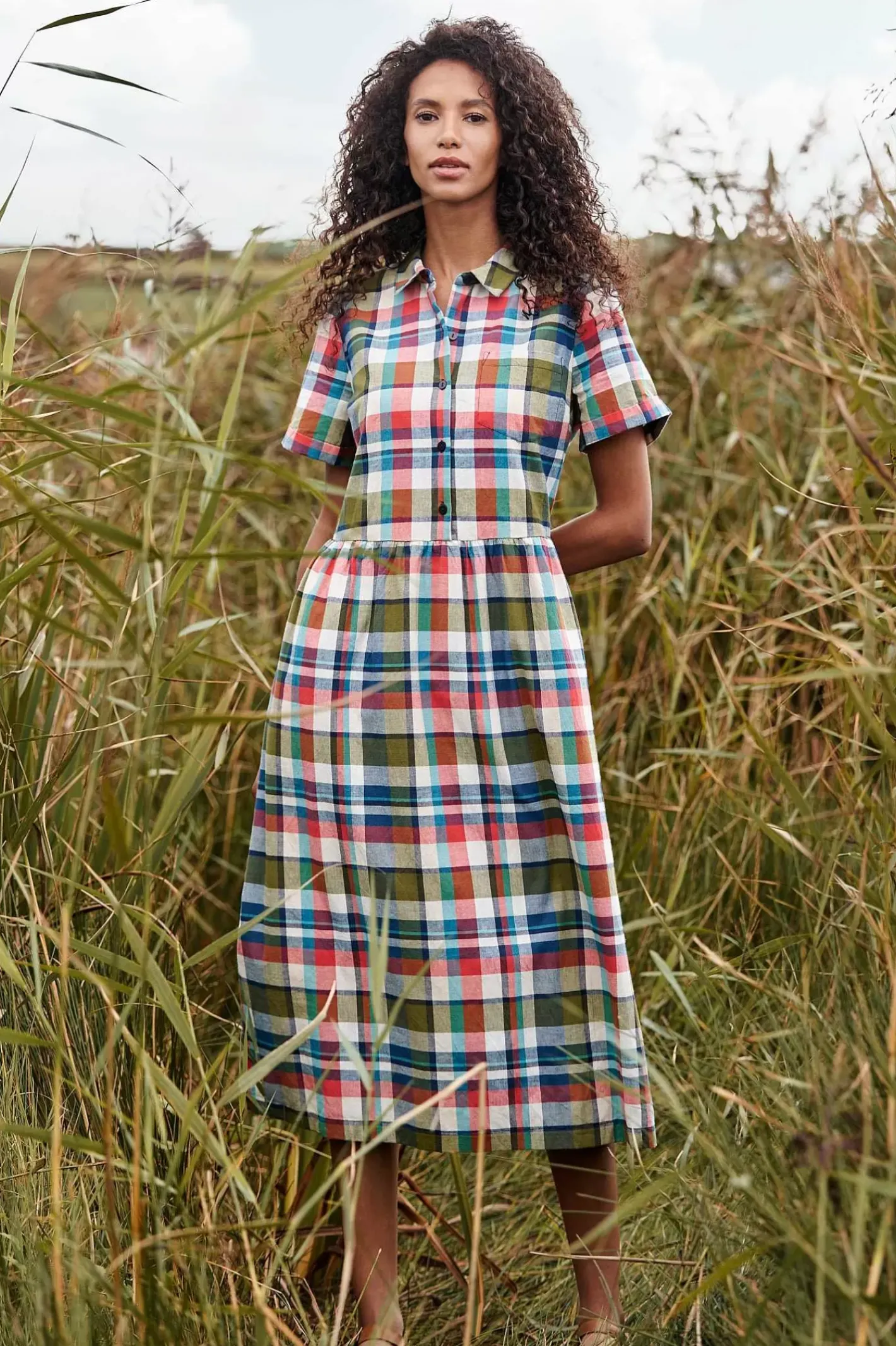 Women Seasalt Cornwall Fleet Checked Midi Dress