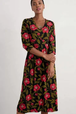 Women Seasalt Cornwall Flower Bud Jersey V- Neck Midi Dress