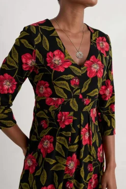 Women Seasalt Cornwall Flower Bud Jersey V- Neck Midi Dress