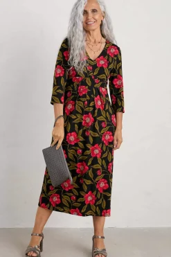Women Seasalt Cornwall Flower Bud Jersey V- Neck Midi Dress