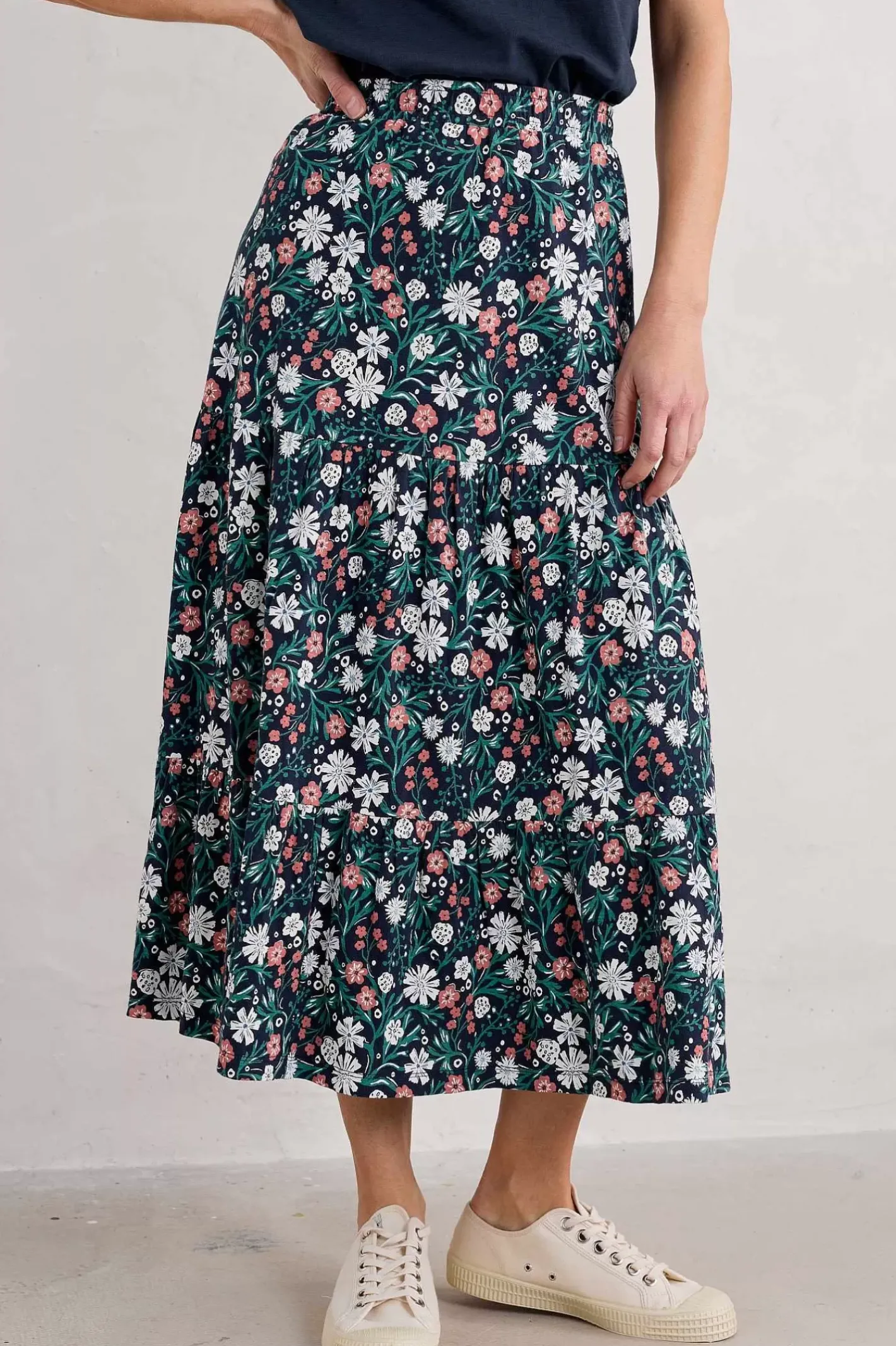 Women Seasalt Cornwall Line Strokes Tiered Midi Skirt