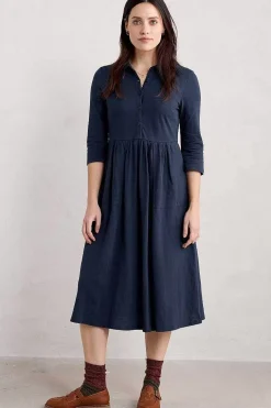 Women Seasalt Cornwall Mainland Jersey Midi Shirt Dress (Gots)