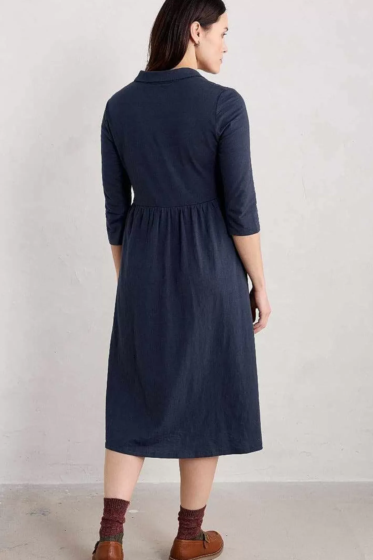 Women Seasalt Cornwall Mainland Jersey Midi Shirt Dress (Gots)