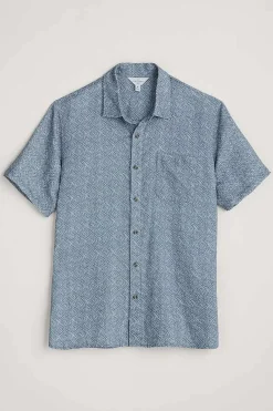 Men Seasalt Cornwall Men's Blue Heron Printed Short Sleeve Shirt