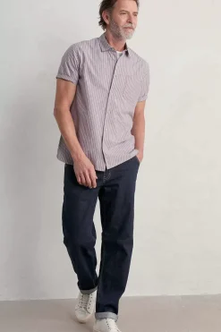 Men Seasalt Cornwall Men's Blue Heron Striped Short Sleeve Shirt