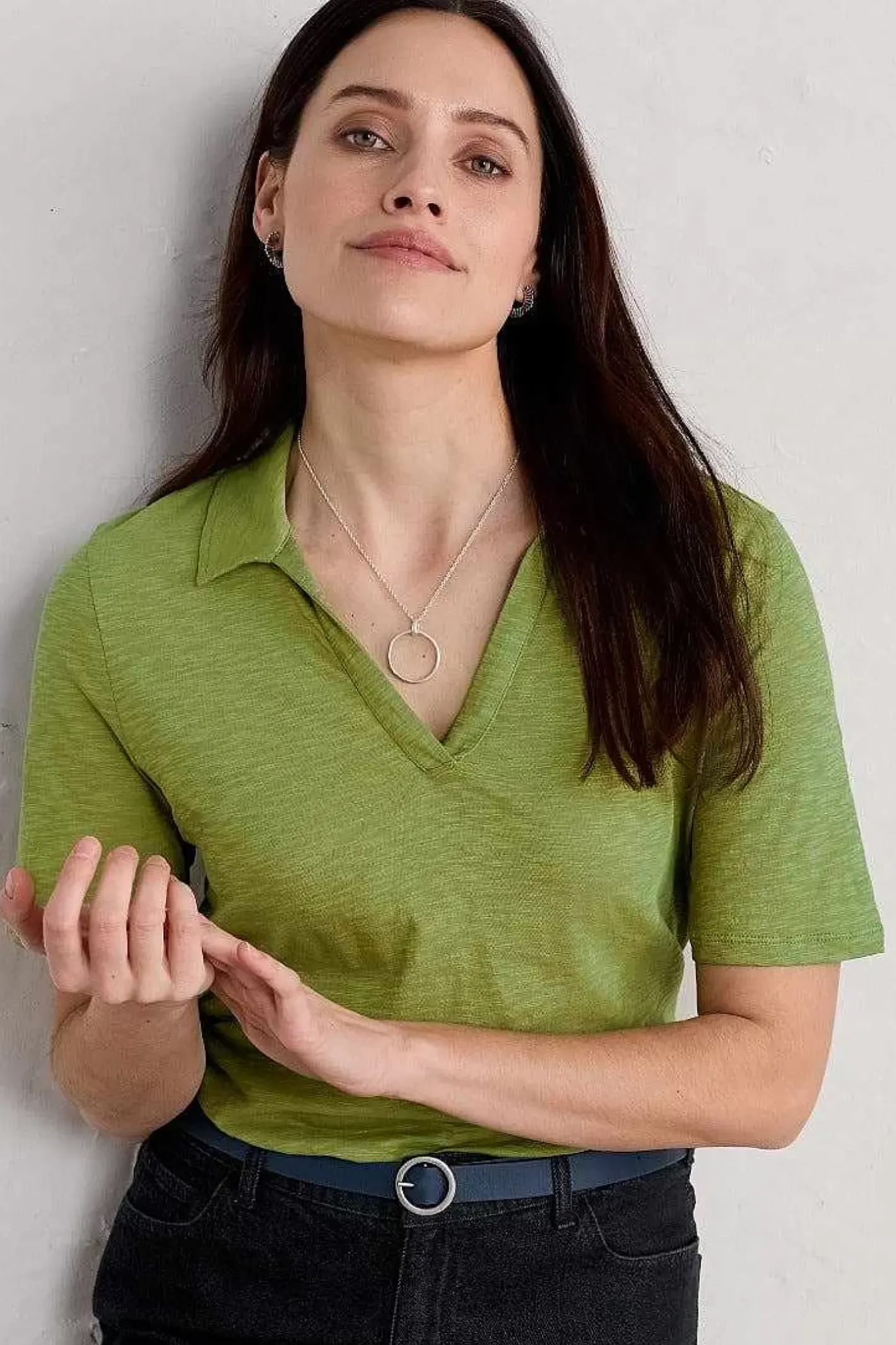 Women Seasalt Cornwall Owles Point Short Sleeve V-Neck Jersey Shirt