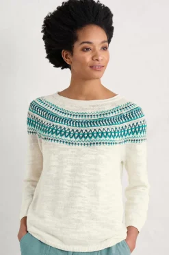 Women Seasalt Cornwall Penvoose Three Quarter Sleeve Fair Isle Jumper