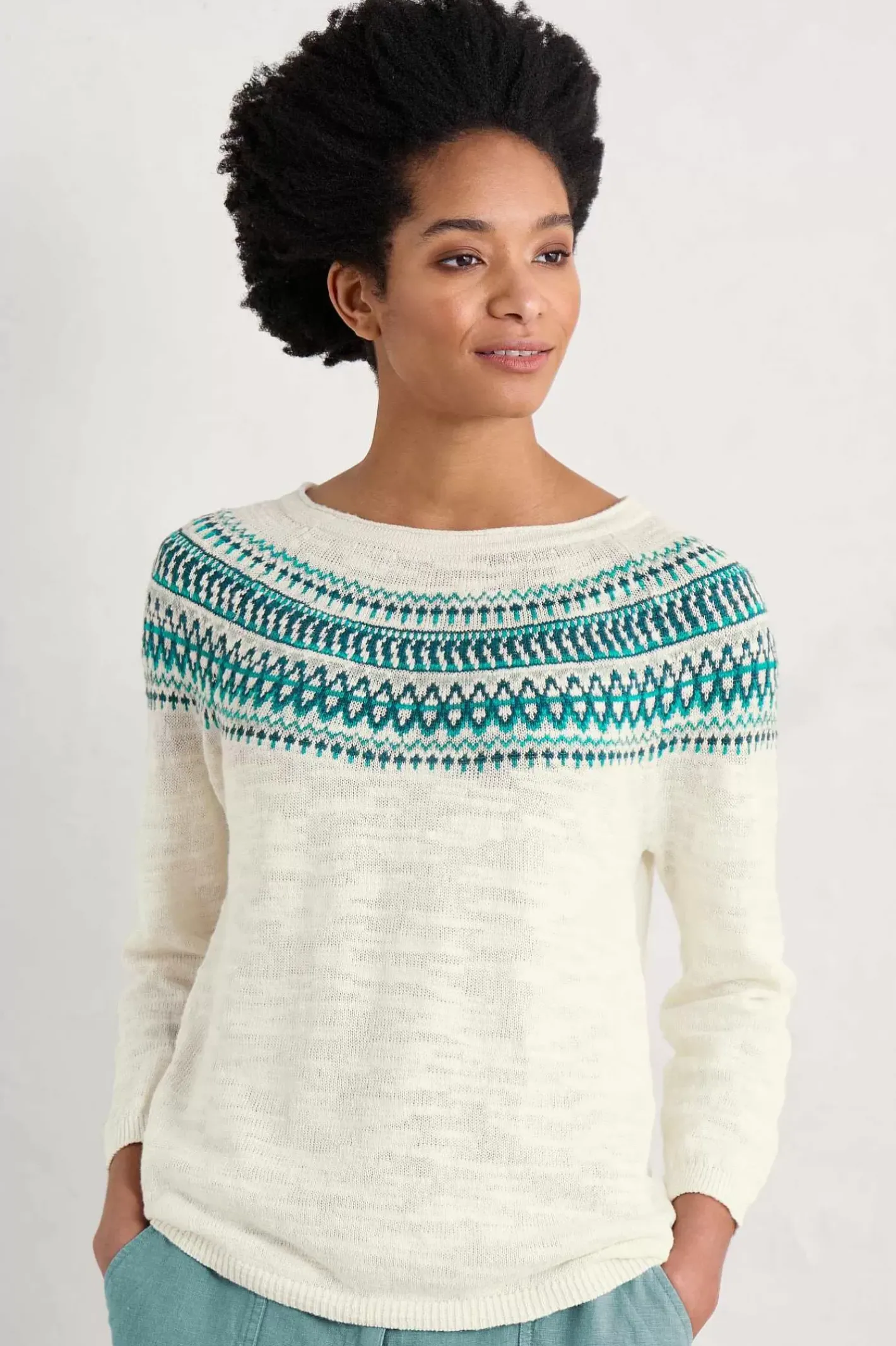 Women Seasalt Cornwall Penvoose Three Quarter Sleeve Fair Isle Jumper