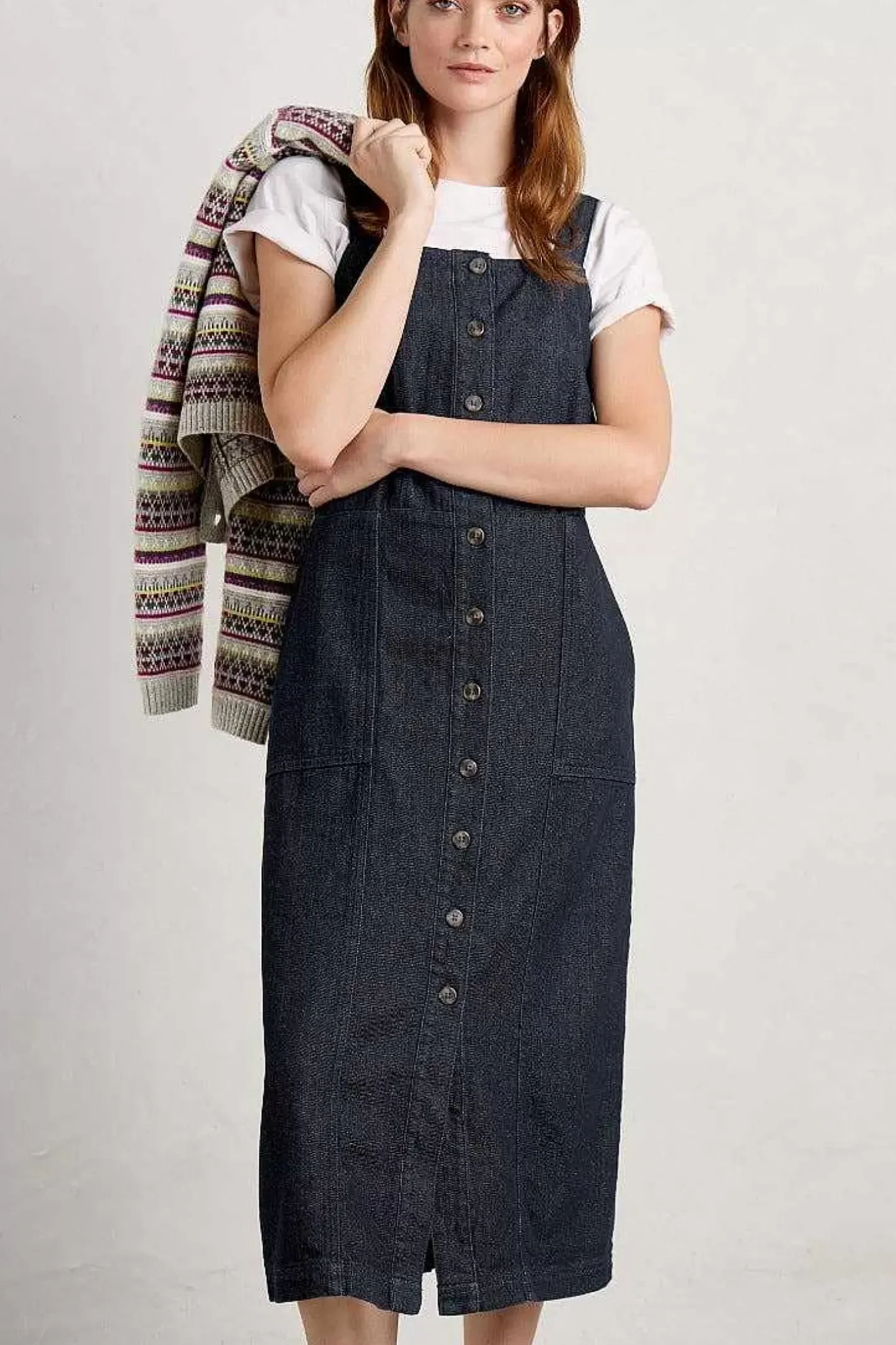 Women Seasalt Cornwall River Rock Midi Pinafore Dress