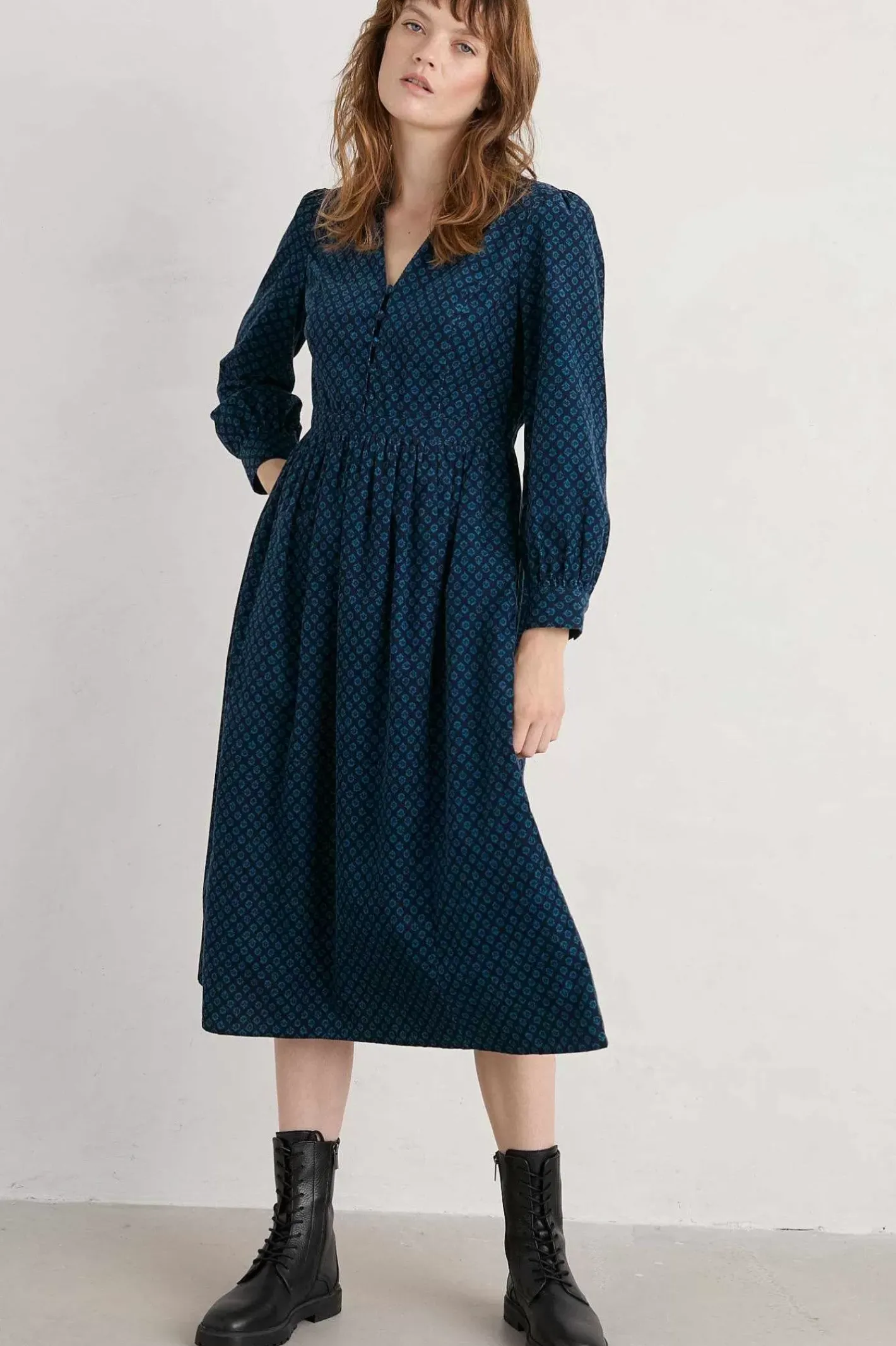 Women Seasalt Cornwall Rose Cottage Printed Cord Midi Dress