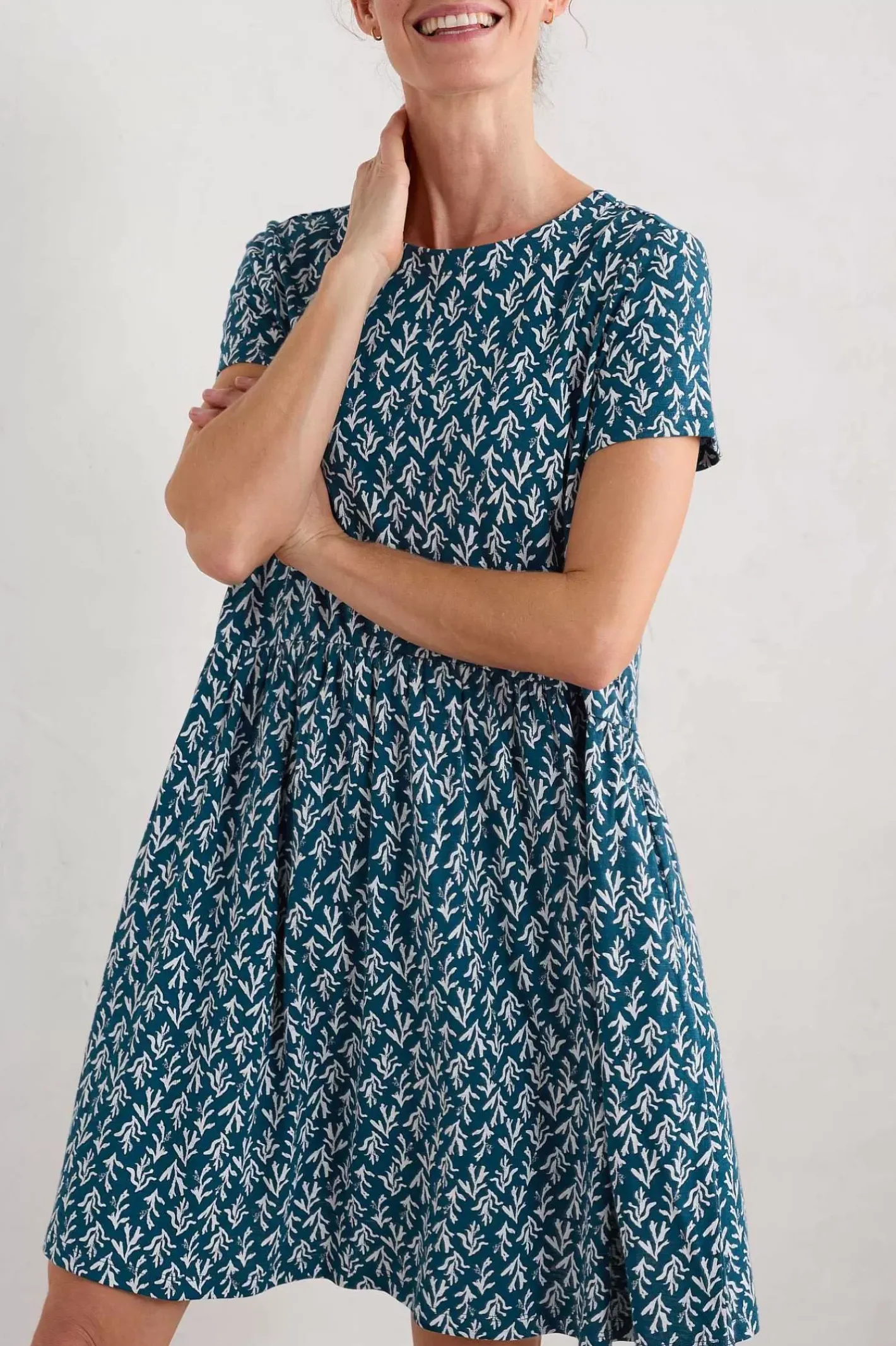 Women Seasalt Cornwall Sea Mirror Jersey Dress With Short Sleeves