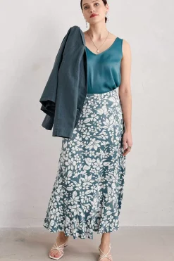 Women Seasalt Cornwall Temple Printed Satin Midi Skirt