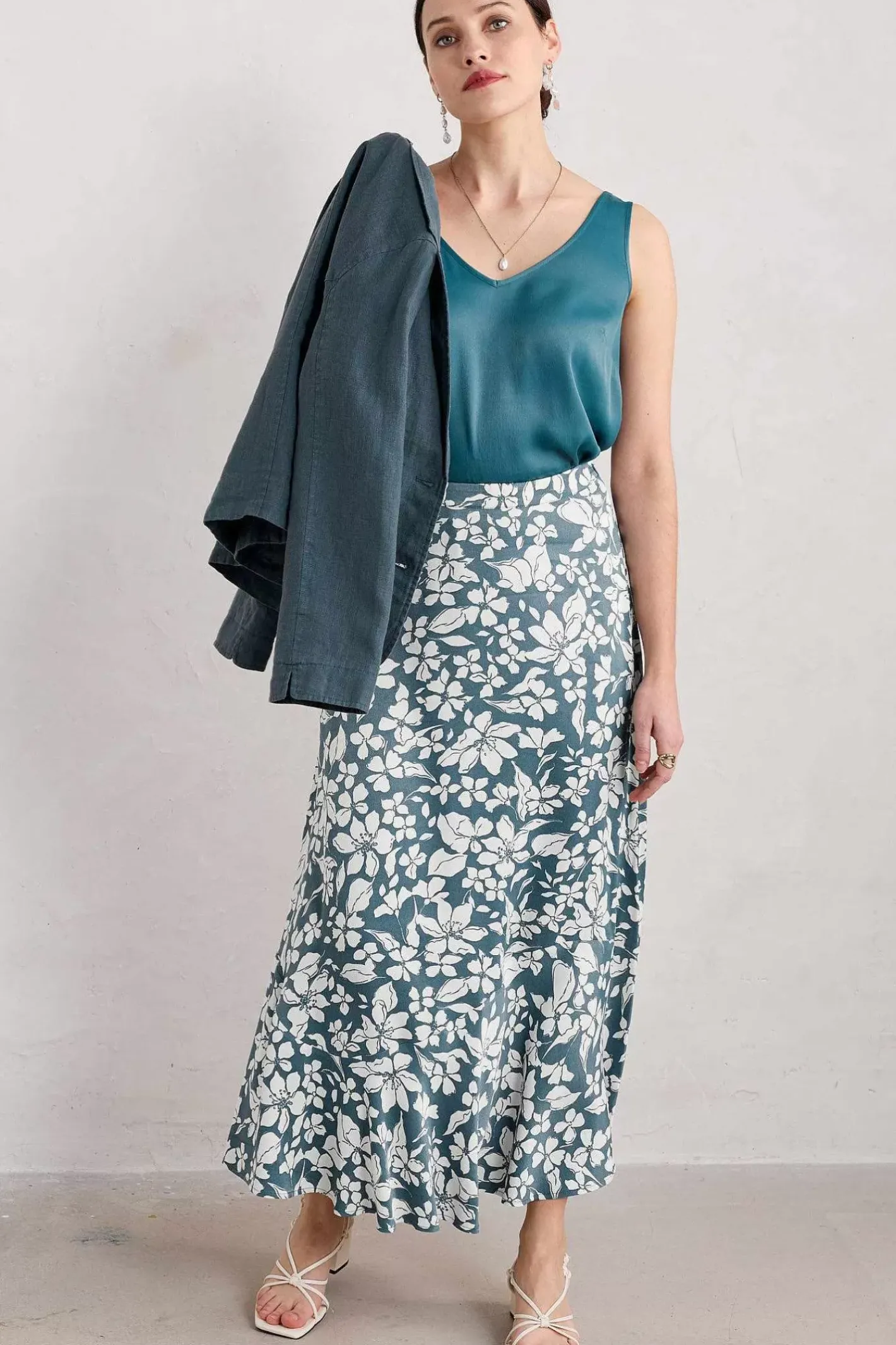 Women Seasalt Cornwall Temple Printed Satin Midi Skirt