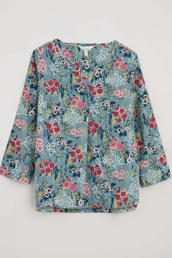 Women Seasalt Cornwall Watercolour Sketch 3/4 Sleeve Top (Gots)