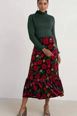 Women Seasalt Cornwall Wildflower Tiered Velvet Maxi Skirt