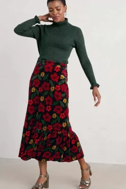 Women Seasalt Cornwall Wildflower Tiered Velvet Maxi Skirt