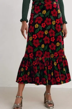 Women Seasalt Cornwall Wildflower Tiered Velvet Maxi Skirt