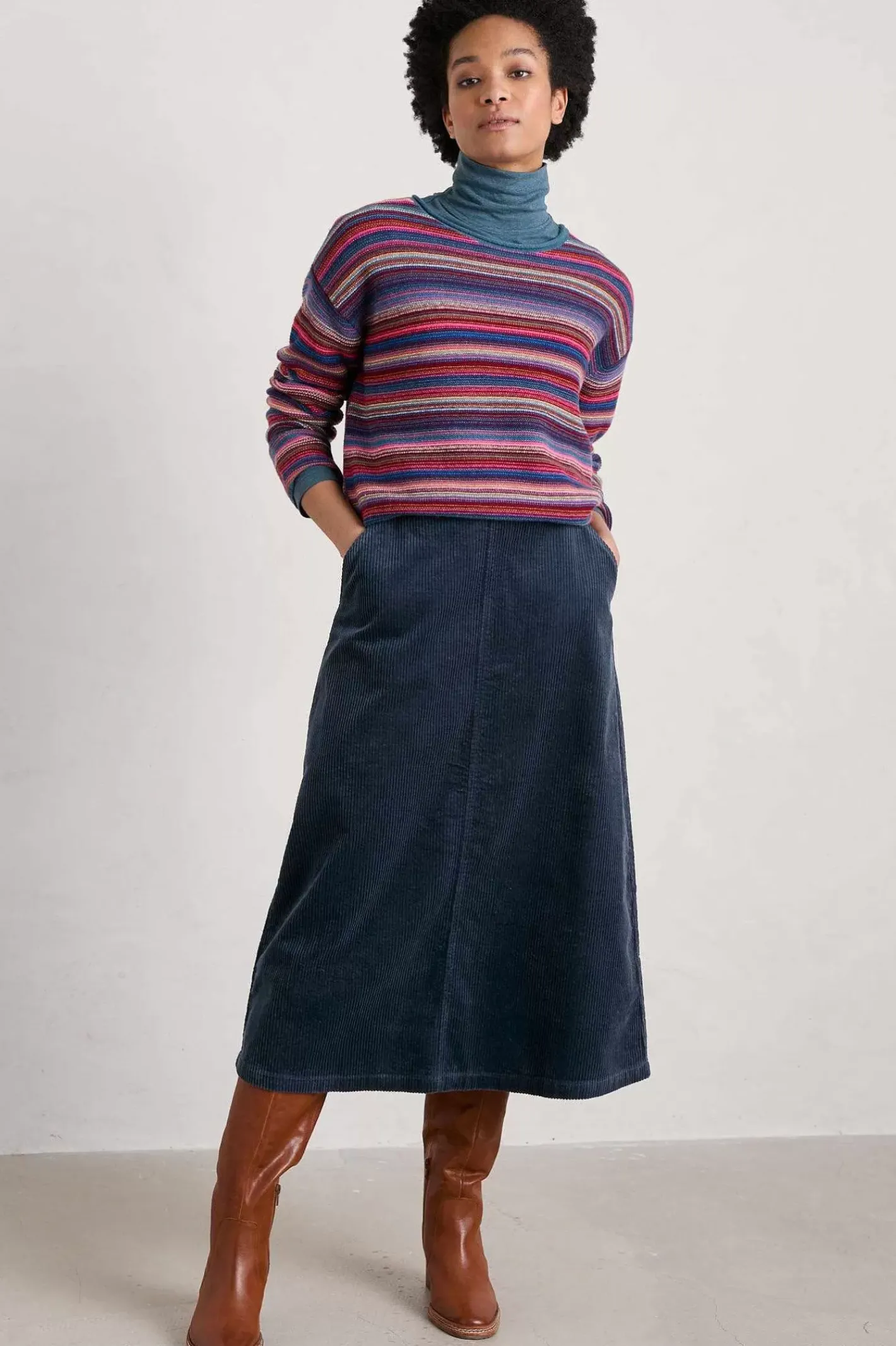 Women Seasalt Cornwall Window Wren Cord Midi Skirt