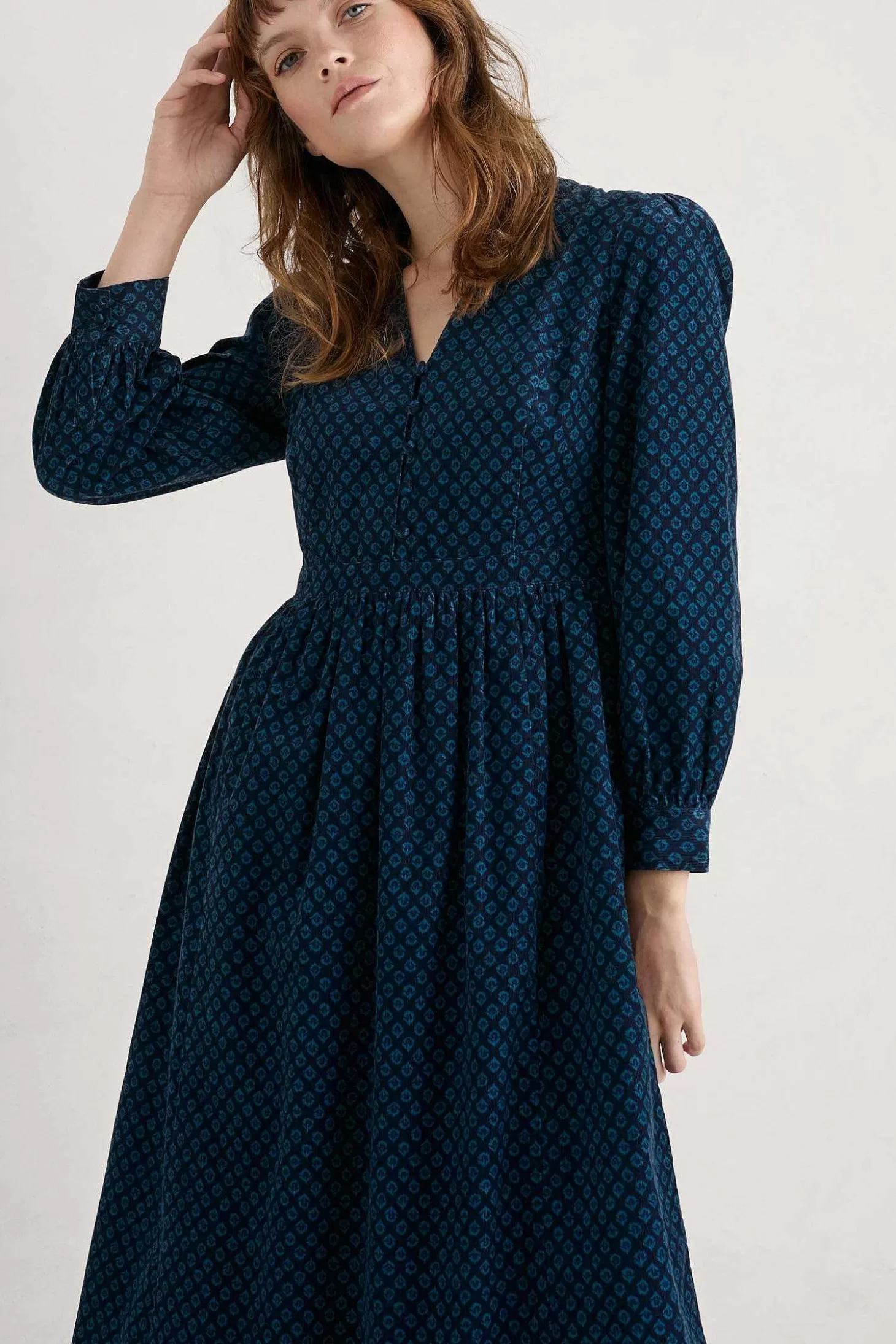 Women Seasalt Cornwall Rose Cottage Printed Cord Midi Dress