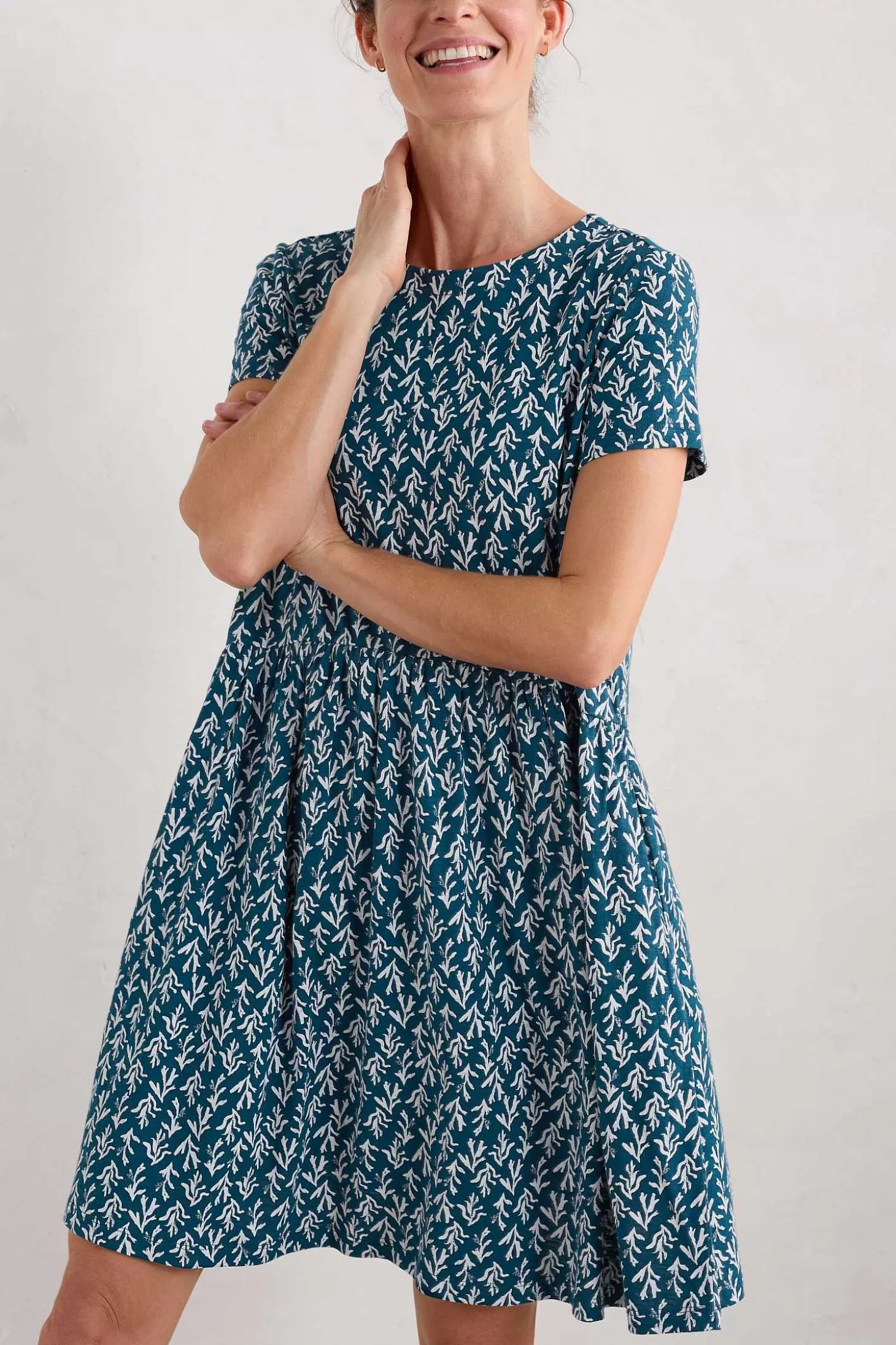 Women Seasalt Cornwall Sea Mirror Jersey Dress With Short Sleeves